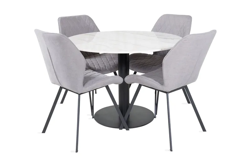 Ruokailuryhmä Netanya 106 cm Pyöreä Marmori 4 Pombriego Tuol, Valkoinen/Musta/Harmaa
