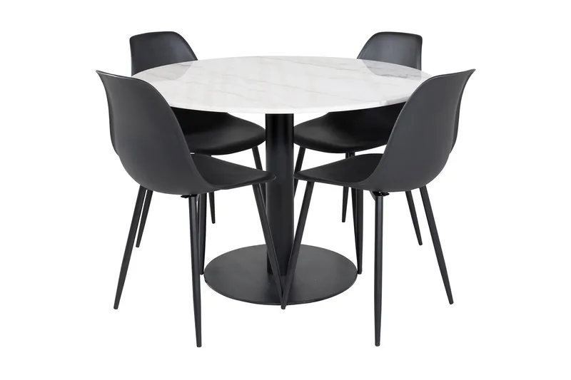 Ruokailuryhmä Netanya 106 cm Pyöreä 4 Yegua tuolia, Marmori/Valkoinen/Musta