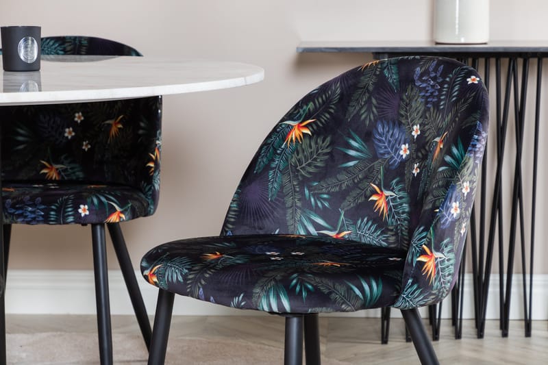 Ruokailuryhmä Netanya 106 cm Pyöreä Marmori 4 Longreone Tuol - Valkoinen/Musta/Sininen - Huonekalut - Pöytä & ruokailuryhmä - Ruokailuryhmä