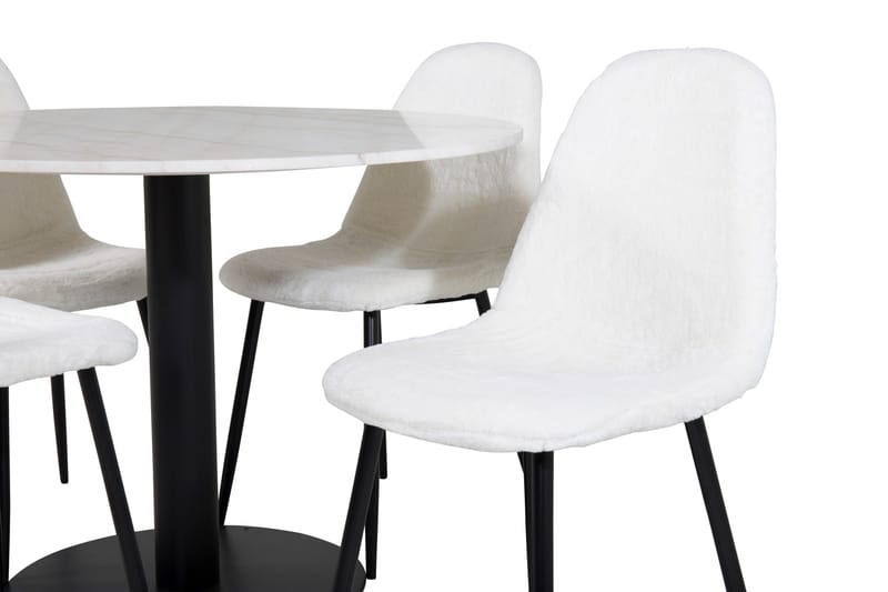 Ruokailuryhmä Netanya 106 cm Pyöreä 4 Yegua tuolia - Marmori/Valkoinen/Musta - Huonekalut - Pöytä & ruokailuryhmä - Ruokailuryhmä