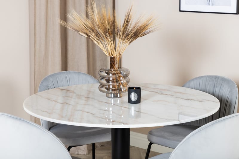 Ruokailuryhmä Netanya 106 cm Pyöreä Marmori 4 Matanza Tuol - Valkoinen/Musta/Harmaa - Huonekalut - Pöytä & ruokailuryhmä - Ruokailuryhmä