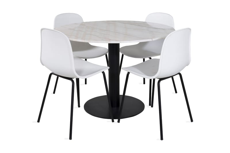 Ruokailuryhmä Netanya 106 cm Pyöreä Marmori 4 Labbetorp Tuol, Valkoinen/Musta