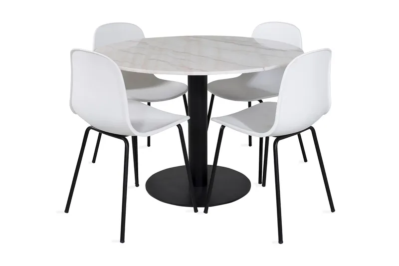 Ruokailuryhmä Netanya 106 cm Pyöreä Marmori 4 Labbetorp Tuol, Valkoinen/Musta