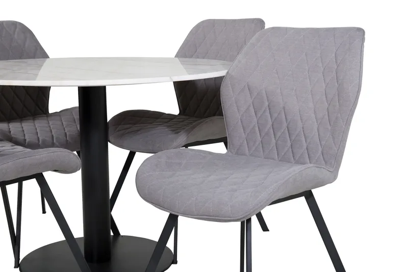 Ruokailuryhmä Netanya 106 cm Pyöreä Marmori 4 Pombriego Tuol - Valkoinen/Musta/Harmaa - Huonekalut - Pöytä & ruokailuryhmä - Ruokailuryhmä