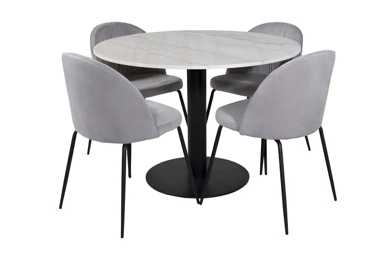 Ruokailuryhmä Netanya 106 cm Pyöreä Marmori 4 Matanza Tuol, Valkoinen/Musta/Harmaa