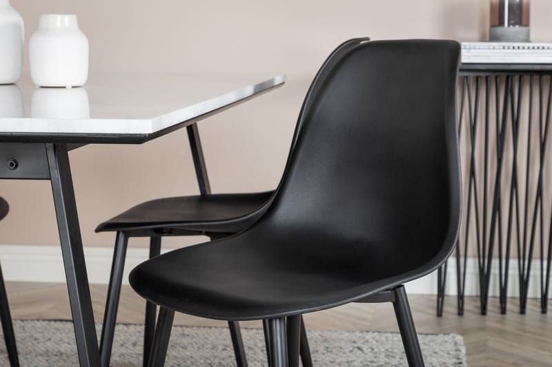 Ruokailuryhmä Netanya 140 cm 4 Yegua tuolia - Marmori/Valkoinen/Musta - Huonekalut - Pöytä & ruokailuryhmä - Ruokailuryhmä