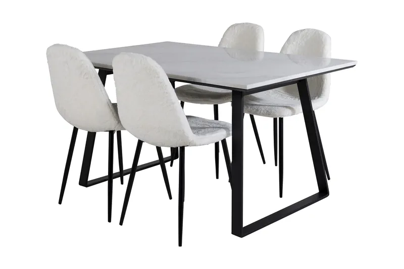 Ruokailuryhmä Netanya 140 cm 4 Yegua tuolia, Marmori/Valkoinen/Musta