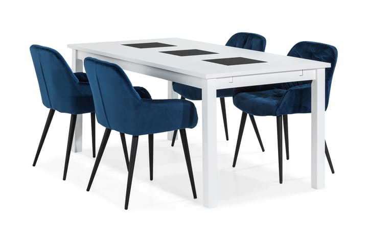 Ruokailuryhmä Octavia 180 cm Jatkettava 4 Khloe tuolia Samet - Valkoinen/Sininen - Ruokailuryhmä