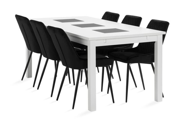 Ruokailuryhmä Octavia 180 cm Jatkettava 6 Allavare tuolia - Valkoinen/Musta - Ruokailuryhmä