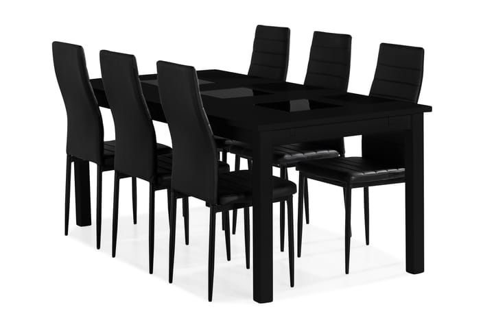 Ruokailuryhmä Octavia 180 cm Jatkettava 6 Fred tuolia - Musta - Ruokailuryhmä