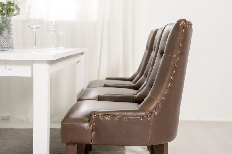 Ruokailuryhmä Octavia 180 cm Jatkettava 6 Hermione tuolia - Valkoinen/Ruskea PU - Huonekalut - Pöytä & ruokailuryhmä - Ruokailuryhmä