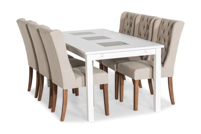 Ruokailuryhmä Octavia 180 cm Jatkettava 6 Isolde tuolia - Vintage Jalava/Beige - Huonekalut - Pöytä & ruokailuryhmä - Ruokailuryhmä