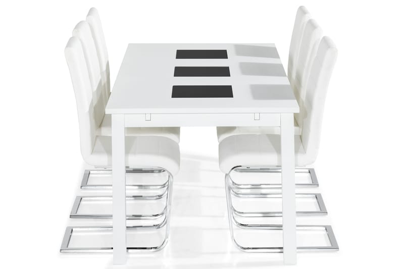 Ruokailuryhmä Octavia 180 cm Jatkettava 6 Jack tuolia - Valkoinen/PU/Kromi - Huonekalut - Pöytä & ruokailuryhmä - Ruokailuryhmä