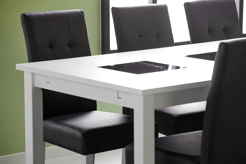 Ruokailuryhmä Octavia 180 cm Jatkettava 6 Leo tuolia - Valkoinen/Musta - Huonekalut - Pöytä & ruokailuryhmä - Ruokailuryhmä