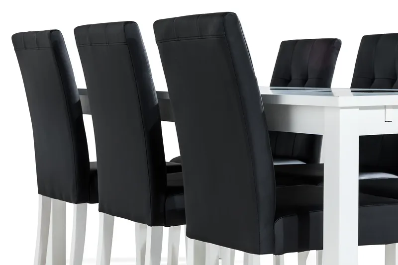 Ruokailuryhmä Octavia 180 cm Jatkettava 6 Leo tuolia - Valkoinen/Musta - Huonekalut - Pöytä & ruokailuryhmä - Ruokailuryhmä