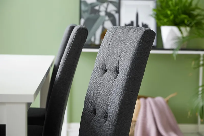 Ruokailuryhmä Octavia 180 cm Jatkettava 6 Leo tuolia - Valkoinen/Tummanharmaa - Huonekalut - Pöytä & ruokailuryhmä - Ruokailuryhmä