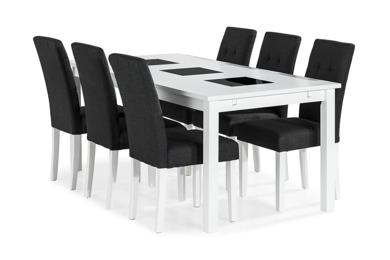 Ruokailuryhmä Octavia 180 cm Jatkettava 6 Leo tuolia - Valkoinen/Tummanharmaa - Huonekalut - Pöytä & ruokailuryhmä - Ruokailuryhmä