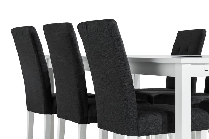 Ruokailuryhmä Octavia 180 cm Jatkettava 6 Leo tuolia - Valkoinen/Tummanharmaa - Huonekalut - Pöytä & ruokailuryhmä - Ruokailuryhmä