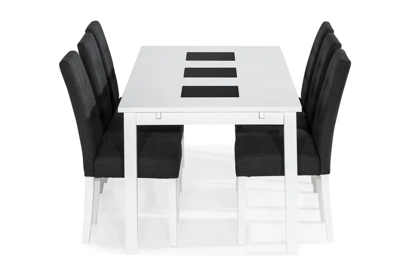 Ruokailuryhmä Octavia 180 cm Jatkettava 6 Leo tuolia - Valkoinen/Tummanharmaa - Huonekalut - Pöytä & ruokailuryhmä - Ruokailuryhmä