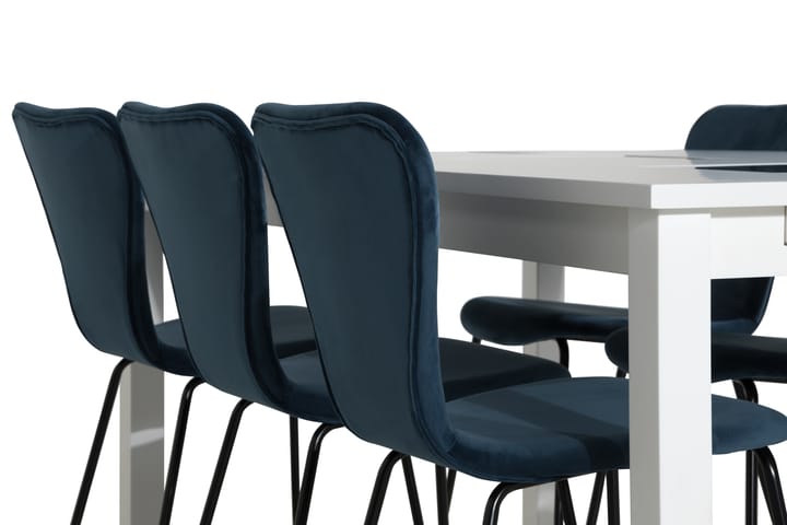 Ruokailuryhmä Octavia 180 cm Jatkettava 6 Miko tuolia Samett - Valkoinen/Sininen - Ruokailuryhmä