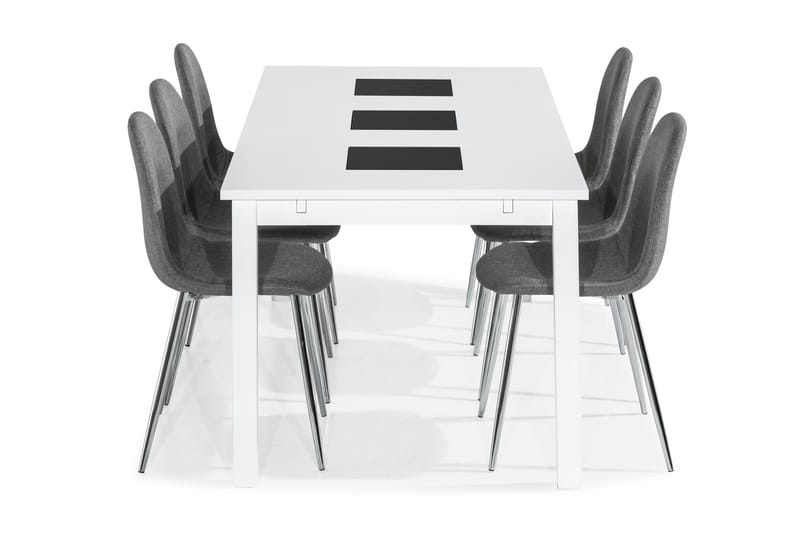 Ruokailuryhmä Octavia 180 cm Jatkettava 6 Naira tuolia - Valkoinen/Harmaa/Kromi - Huonekalut - Pöytä & ruokailuryhmä - Ruokailuryhmä