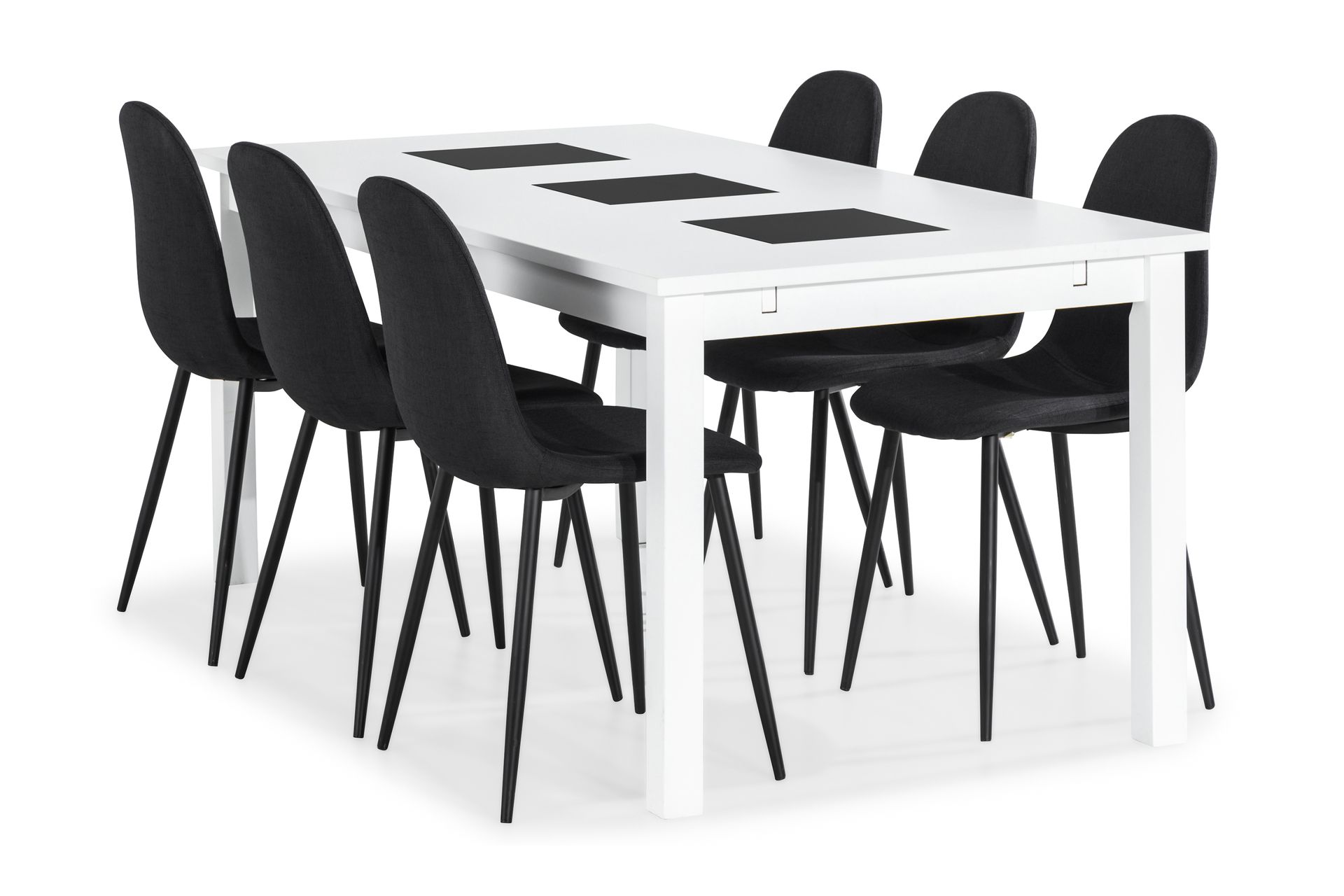 Ruokailuryhmä Octavia 180 cm Jatkettava 6 Naira tuolia - Valkoinen/Musta - Huonekalut - Pöytä & ruokailuryhmä - Ruokailuryhmä