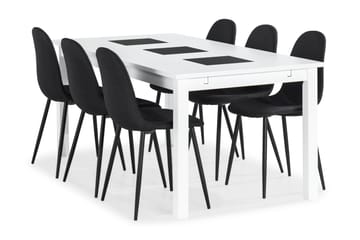 Ruokailuryhmä Octavia 180 cm Jatkettava 6 Naira tuolia - Valkoinen/Musta - Huonekalut - Pöytä & ruokailuryhmä - Ruokailuryhmä