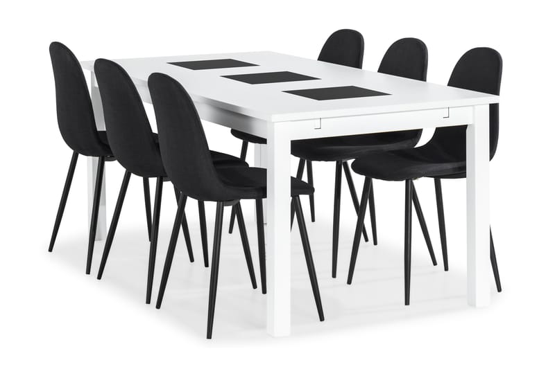 Ruokailuryhmä Octavia 180 cm Jatkettava 6 Naira tuolia - Valkoinen/Musta - Huonekalut - Pöytä & ruokailuryhmä - Ruokailuryhmä