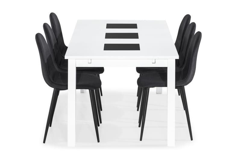 Ruokailuryhmä Octavia 180 cm Jatkettava 6 Naira tuolia - Valkoinen/Musta - Huonekalut - Pöytä & ruokailuryhmä - Ruokailuryhmä