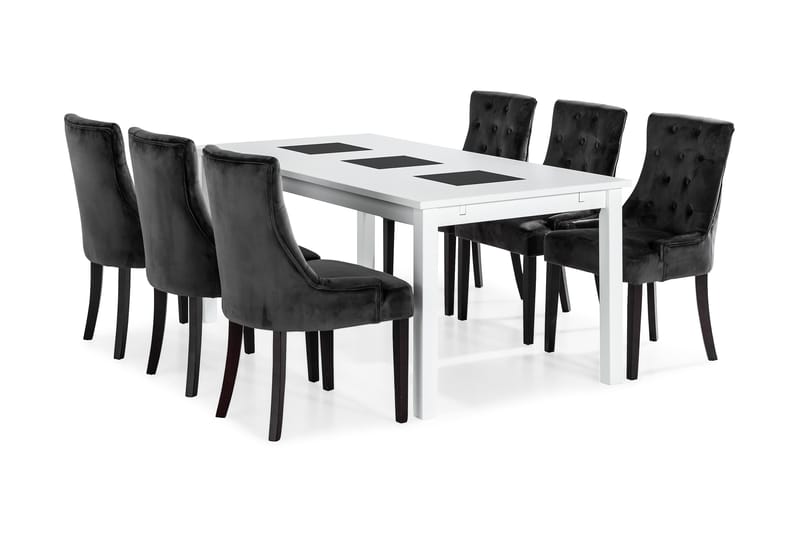Ruokailuryhmä Octavia 180 cm Jatkettava 6 Ophelia tuolia - Valkoinen/Harmaa - Huonekalut - Pöytä & ruokailuryhmä - Ruokailuryhmä