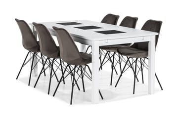 Ruokailuryhmä Octavia 180 cm Jatkettava 6 Scale tuolia Samet - Musta/Punainen - Huonekalut - Pöytä & ruokailuryhmä - Ruokailuryhmä