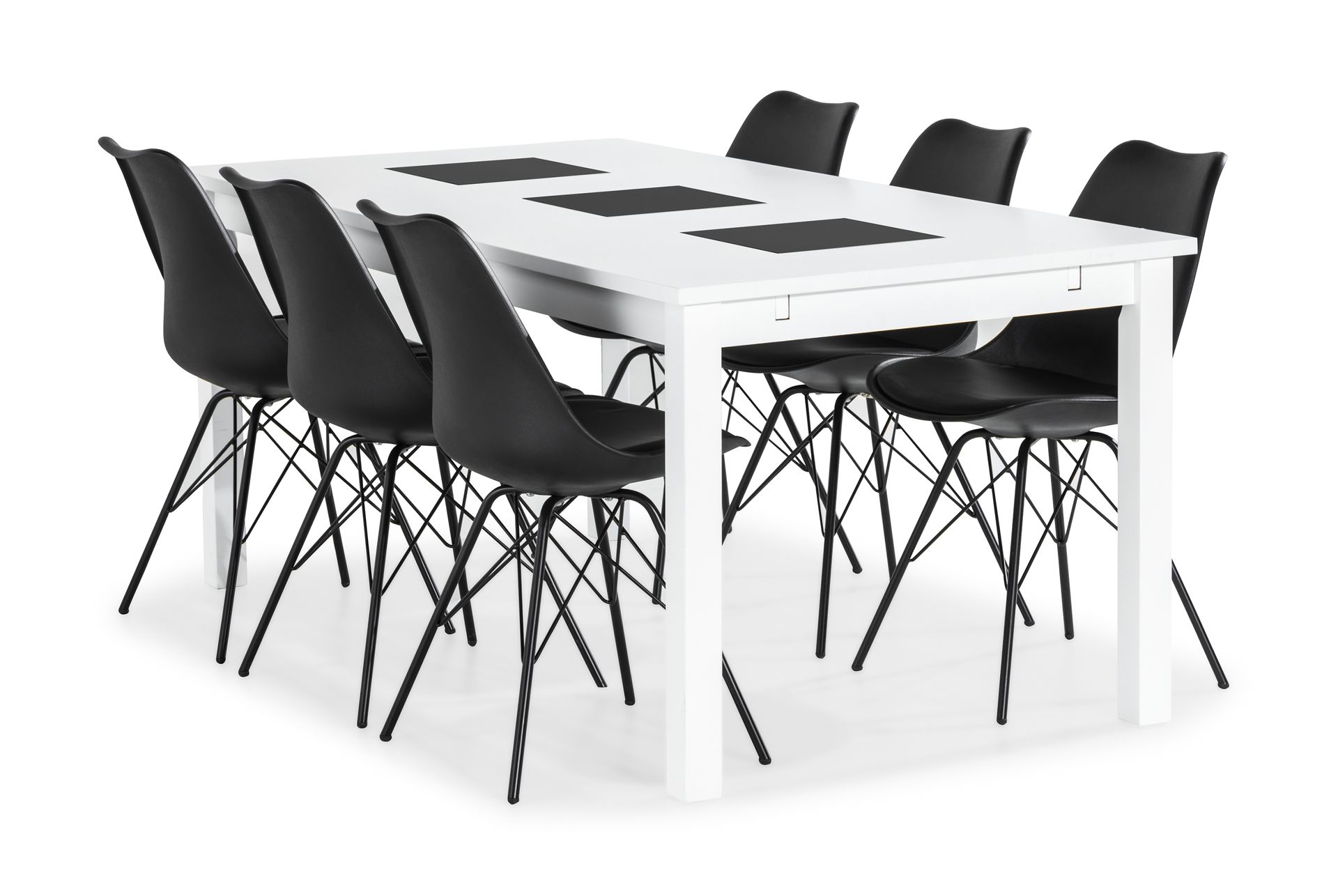 Ruokailuryhmä Octavia 180 cm Jatkettava 6 Scale tuolia - Valkoinen/Musta PU - Huonekalut - Pöytä & ruokailuryhmä - Ruokailuryhmä