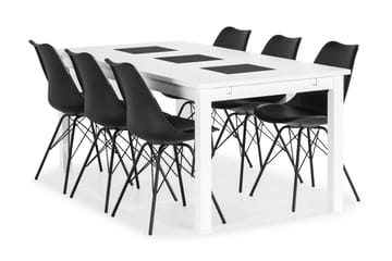 Ruokailuryhmä Octavia 180 cm Jatkettava 6 Scale tuolia - Valkoinen/Musta PU - Huonekalut - Pöytä & ruokailuryhmä - Ruokailuryhmä