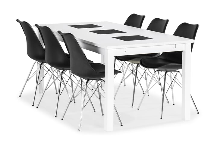 Ruokailuryhmä Octavia 180 cm Jatkettava 6 Scale tuolia - Valkoinen/Musta/Kromi - Ruokailuryhmä