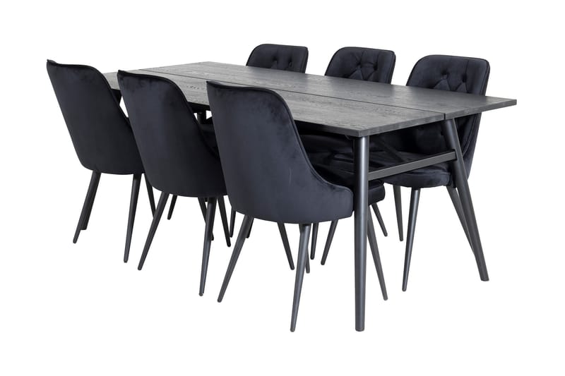 Ruokailuryhmä Sediza 195 cm 6 Chantor Lyx samettituolia, Musta