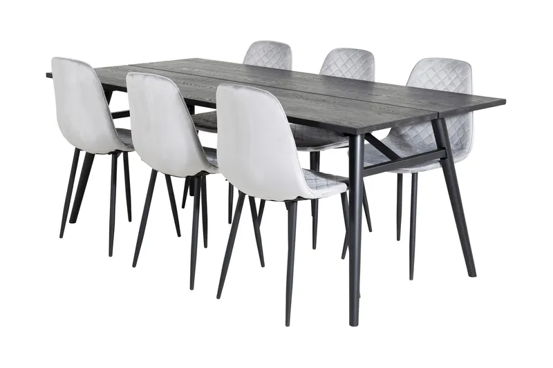 Ruokailuryhmä Sediza Jatkettava 195 cm 6 Yegua tuolia, Musta/Harmaa