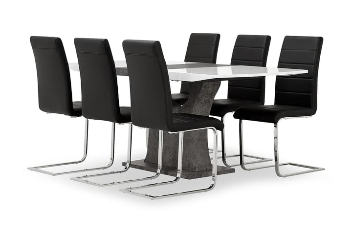 Ruokailuryhmä Seseli 140 cm 6 Abuzzo tuolia - Valkoinen/Betoni/Musta - Ruokailuryhmä