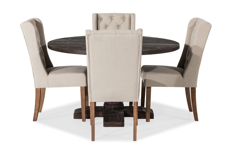 Ruokailuryhmä Suzon 130 cm Pyöreä 4 Isolde tuolia - Vintage puu/Beige - Huonekalut - Pöytä & ruokailuryhmä - Ruokailuryhmä