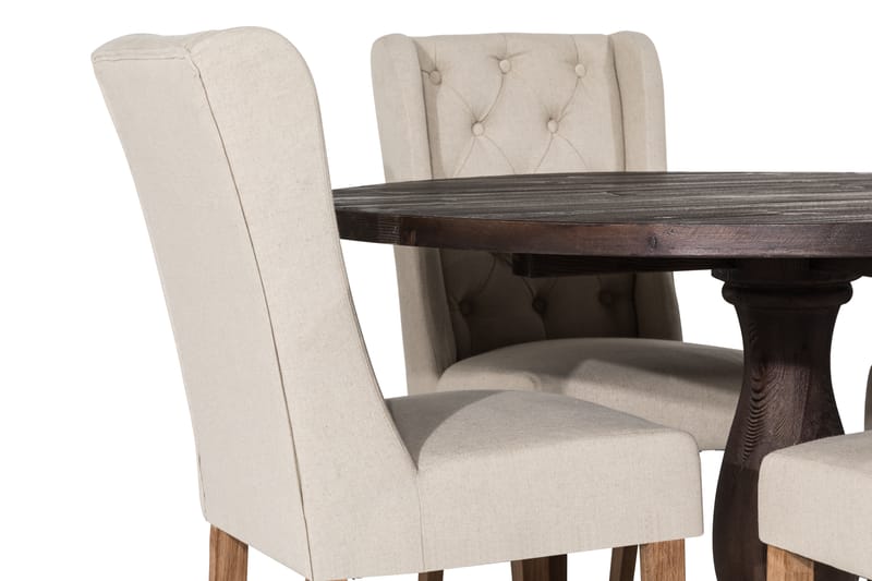 Ruokailuryhmä Suzon 130 cm Pyöreä 4 Isolde tuolia - Vintage puu/Beige - Huonekalut - Pöytä & ruokailuryhmä - Ruokailuryhmä