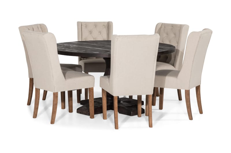 Ruokailuryhmä Suzon 150 cm Pyöreä 6 Isolde tuolia - Vintage puu/Beige - Huonekalut - Pöytä & ruokailuryhmä - Ruokailuryhmä