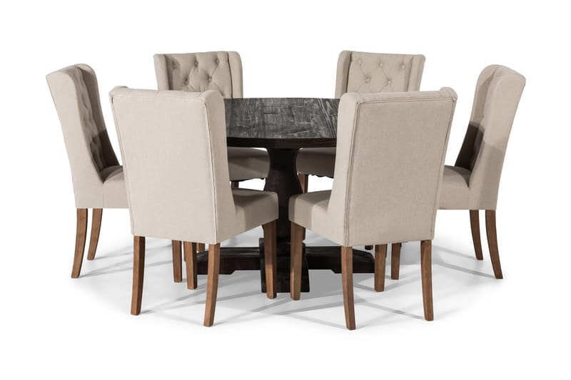 Ruokailuryhmä Suzon 150 cm Pyöreä 6 Isolde tuolia - Vintage puu/Beige - Huonekalut - Pöytä & ruokailuryhmä - Ruokailuryhmä