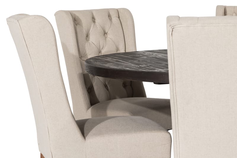 Ruokailuryhmä Suzon 150 cm Pyöreä 6 Isolde tuolia - Vintage puu/Beige - Huonekalut - Pöytä & ruokailuryhmä - Ruokailuryhmä