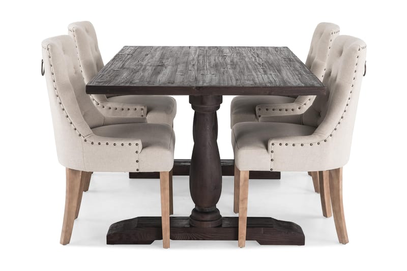 Ruokailuryhmä Suzon 160 cm 4 Ophelia ruokatuolia - Vintage puu/Beige/puu - Huonekalut - Pöytä & ruokailuryhmä - Ruokailuryhmä