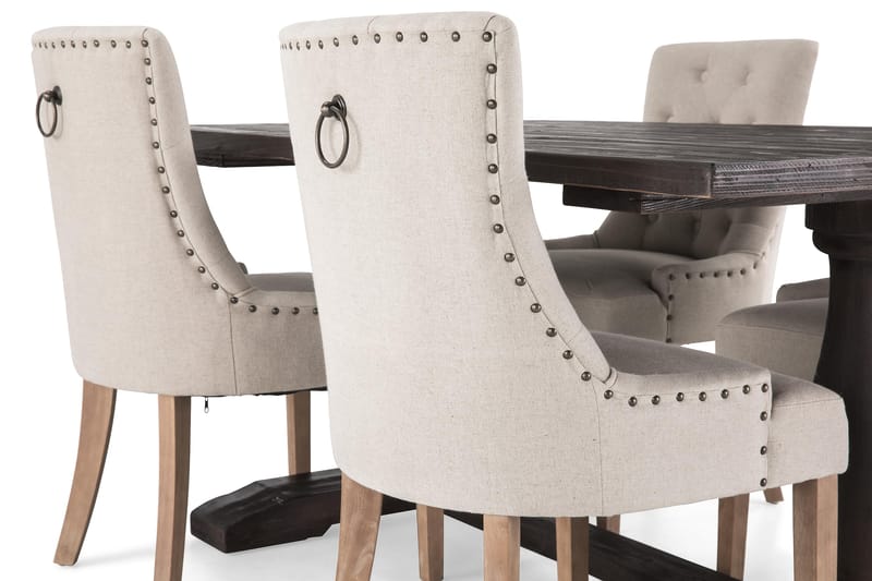 Ruokailuryhmä Suzon 160 cm 4 Ophelia ruokatuolia - Vintage puu/Beige/puu - Huonekalut - Pöytä & ruokailuryhmä - Ruokailuryhmä