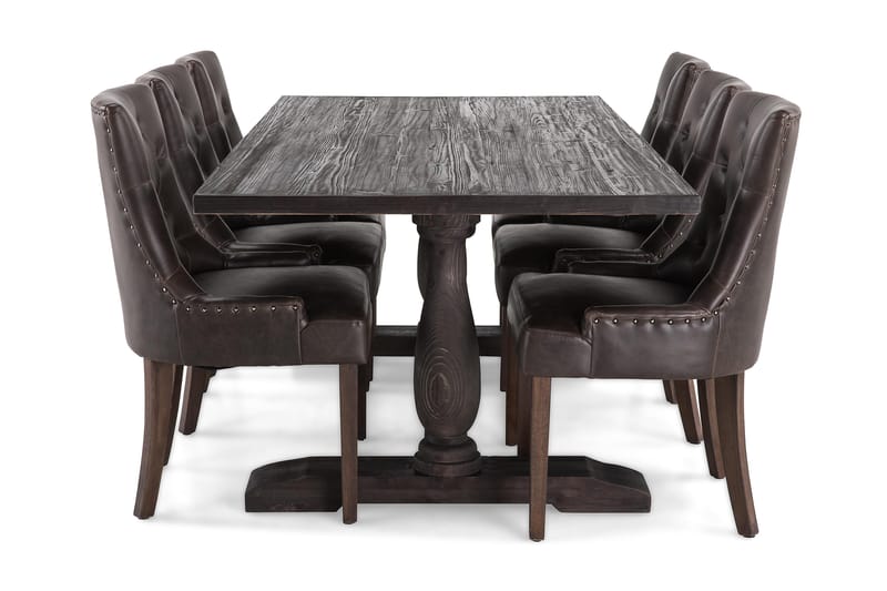 Ruokailuryhmä Suzon 200 cm 6 Hermione tuolia - Vintage puu/Ruskea - Huonekalut - Pöytä & ruokailuryhmä - Ruokailuryhmä