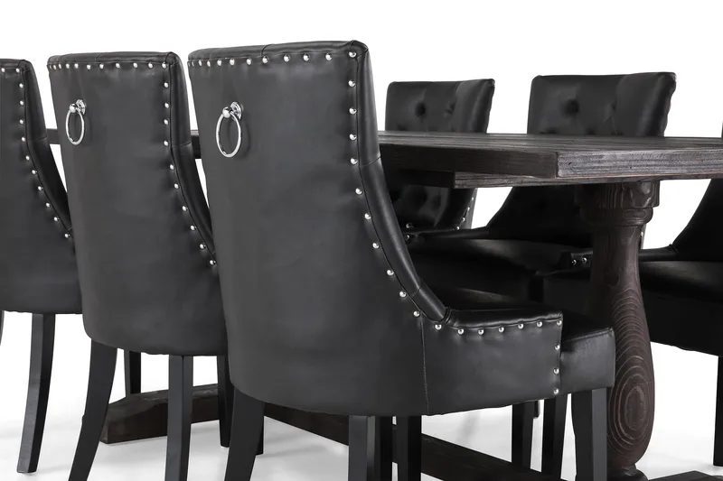 Ruokailuryhmä Suzon 200 cm 6 Hermione tuolia - Vintage puu/Musta PU - Huonekalut - Pöytä & ruokailuryhmä - Ruokailuryhmä