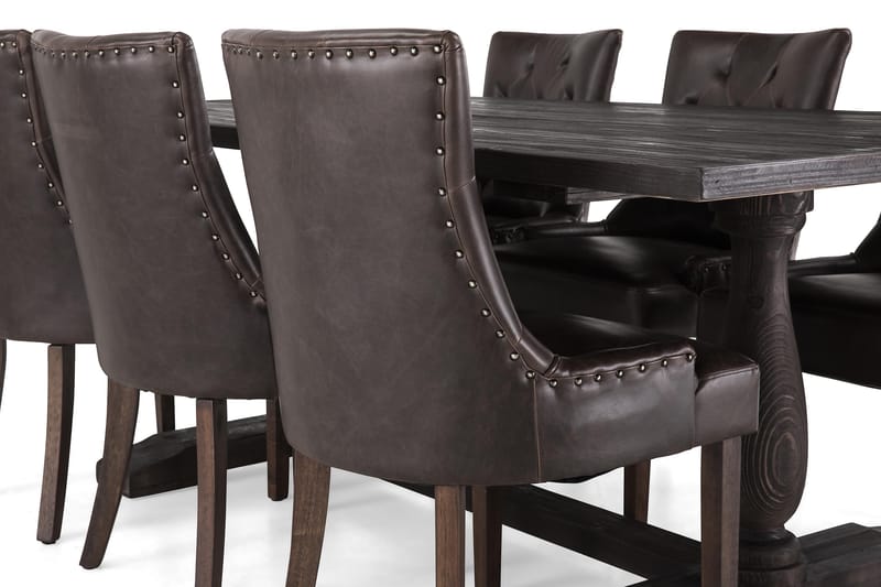 Ruokailuryhmä Suzon 200 cm 6 Hermione tuolia - Vintage puu/Ruskea - Huonekalut - Pöytä & ruokailuryhmä - Ruokailuryhmä