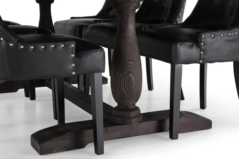 Ruokailuryhmä Suzon 200 cm 6 Hermione tuolia - Vintage puu/Musta PU - Huonekalut - Pöytä & ruokailuryhmä - Ruokailuryhmä