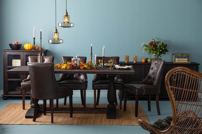 Ruokailuryhmä Suzon 200 cm 6 Hermione tuolia - Vintage puu/Ruskea - Huonekalut - Pöytä & ruokailuryhmä - Ruokailuryhmä