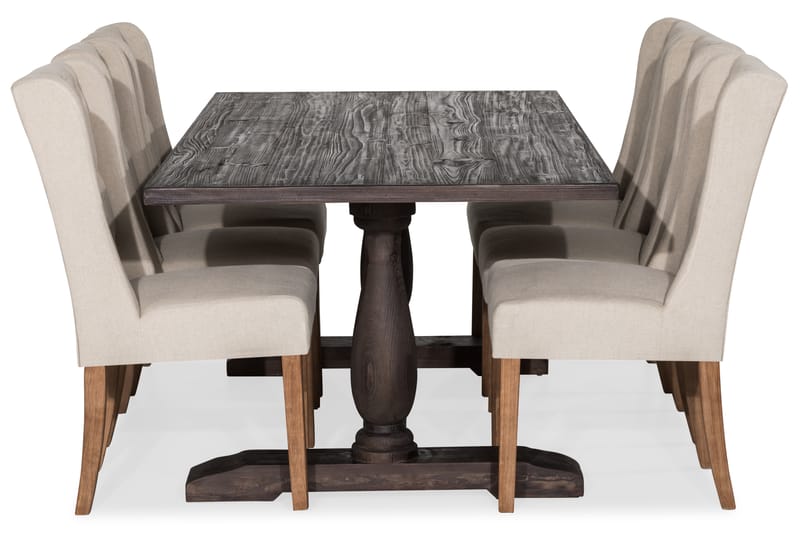 Ruokailuryhmä Suzon 200 cm 6 Isolde tuolia - Vintage puu/Beige - Huonekalut - Pöytä & ruokailuryhmä - Ruokailuryhmä